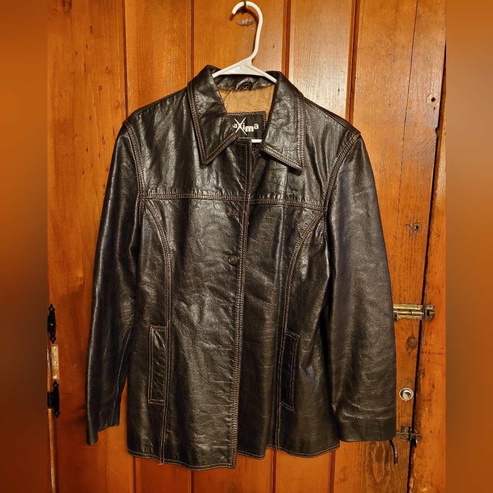 Large Maxima Brown Leather Jacket.